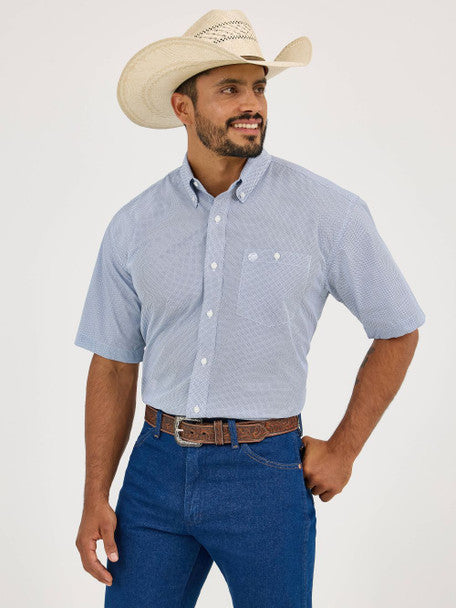 Wrangler Navy Blue Diamond Dot Short Sleeve Button Up Shirt