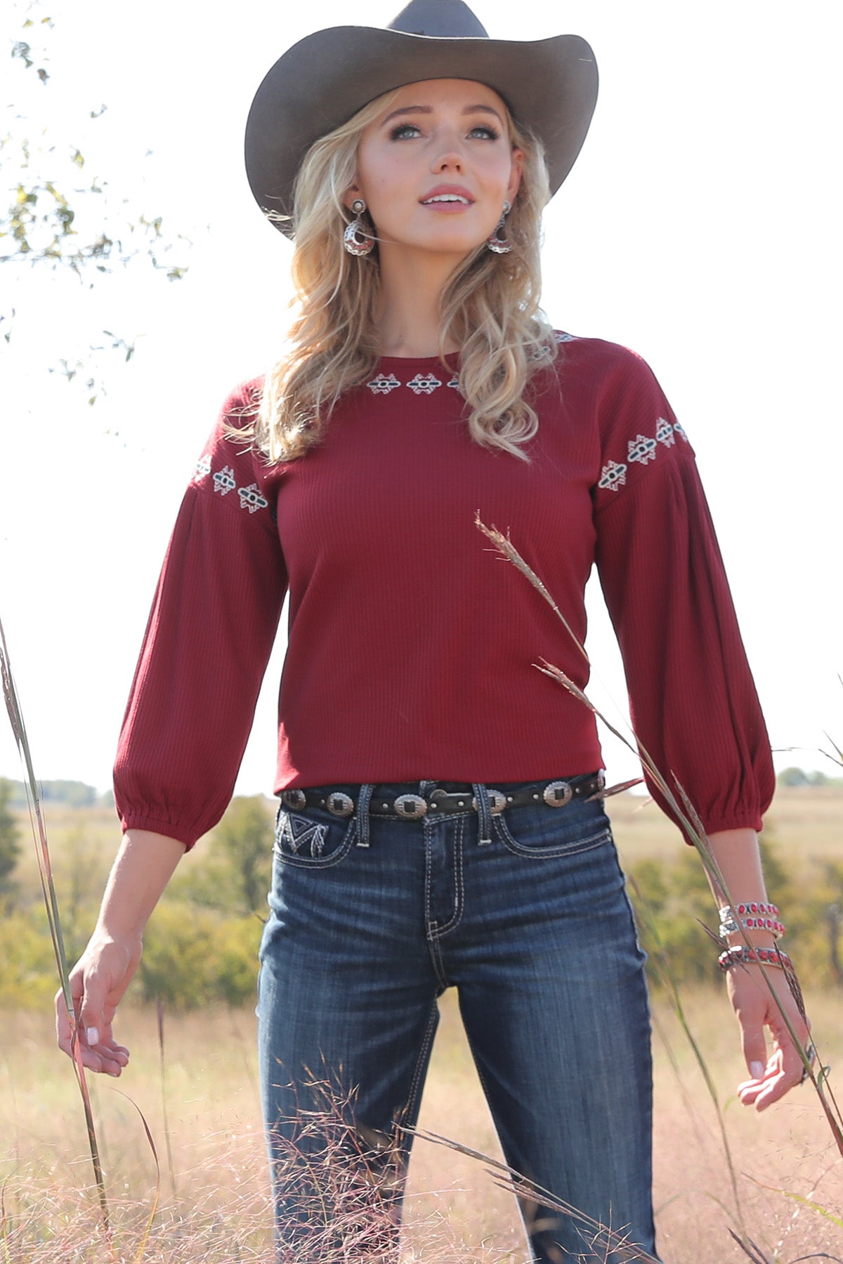 Cruel Denim Burgundy 3/4 Sleeve Knit Top