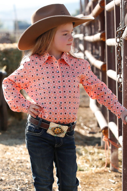 CRUEL GIRL GIRLS PEACH PRINT LONG SLEEVE SHIRT