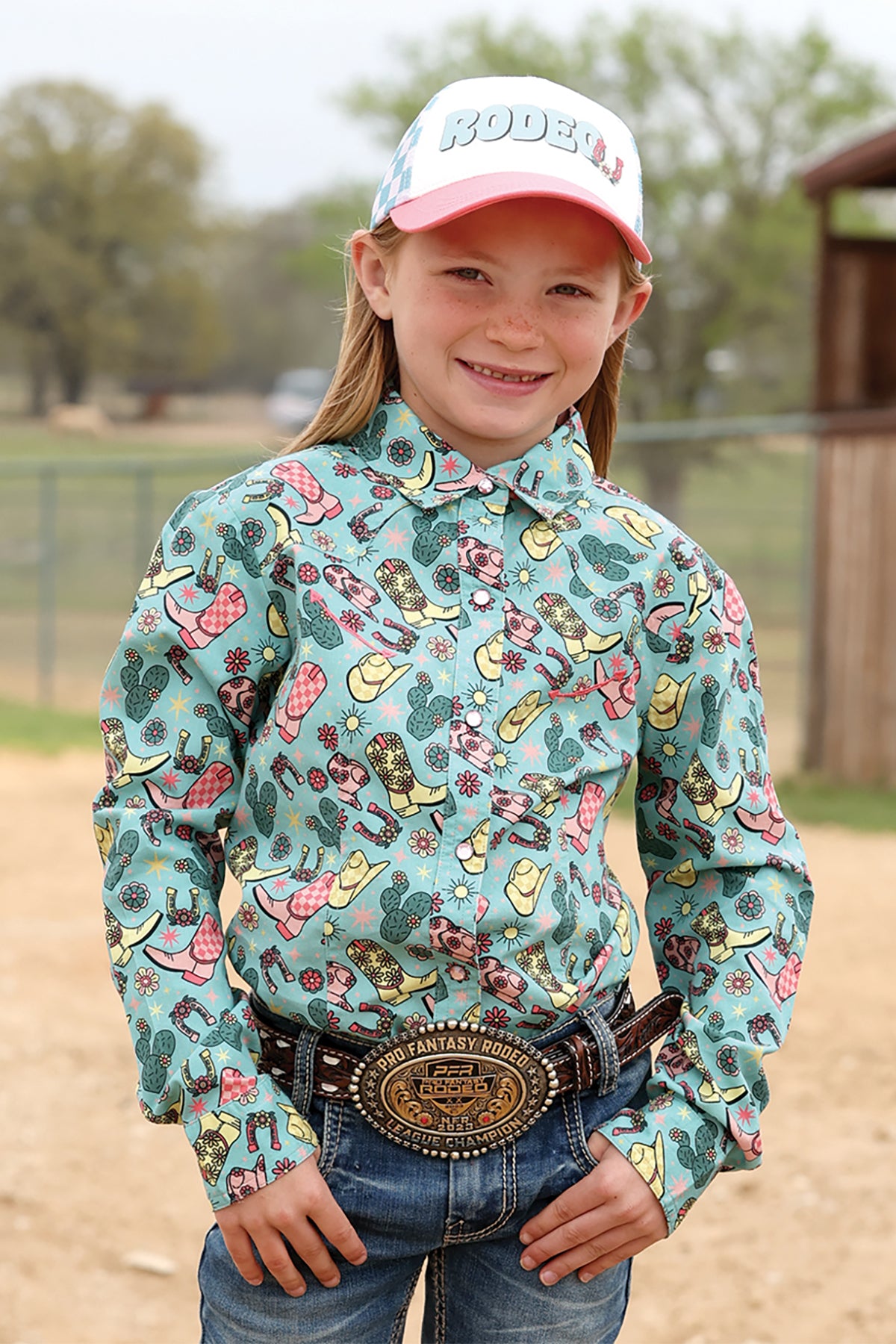 Cruel Denim Girl's Aquifer Blue Cowgirl Print Shirt