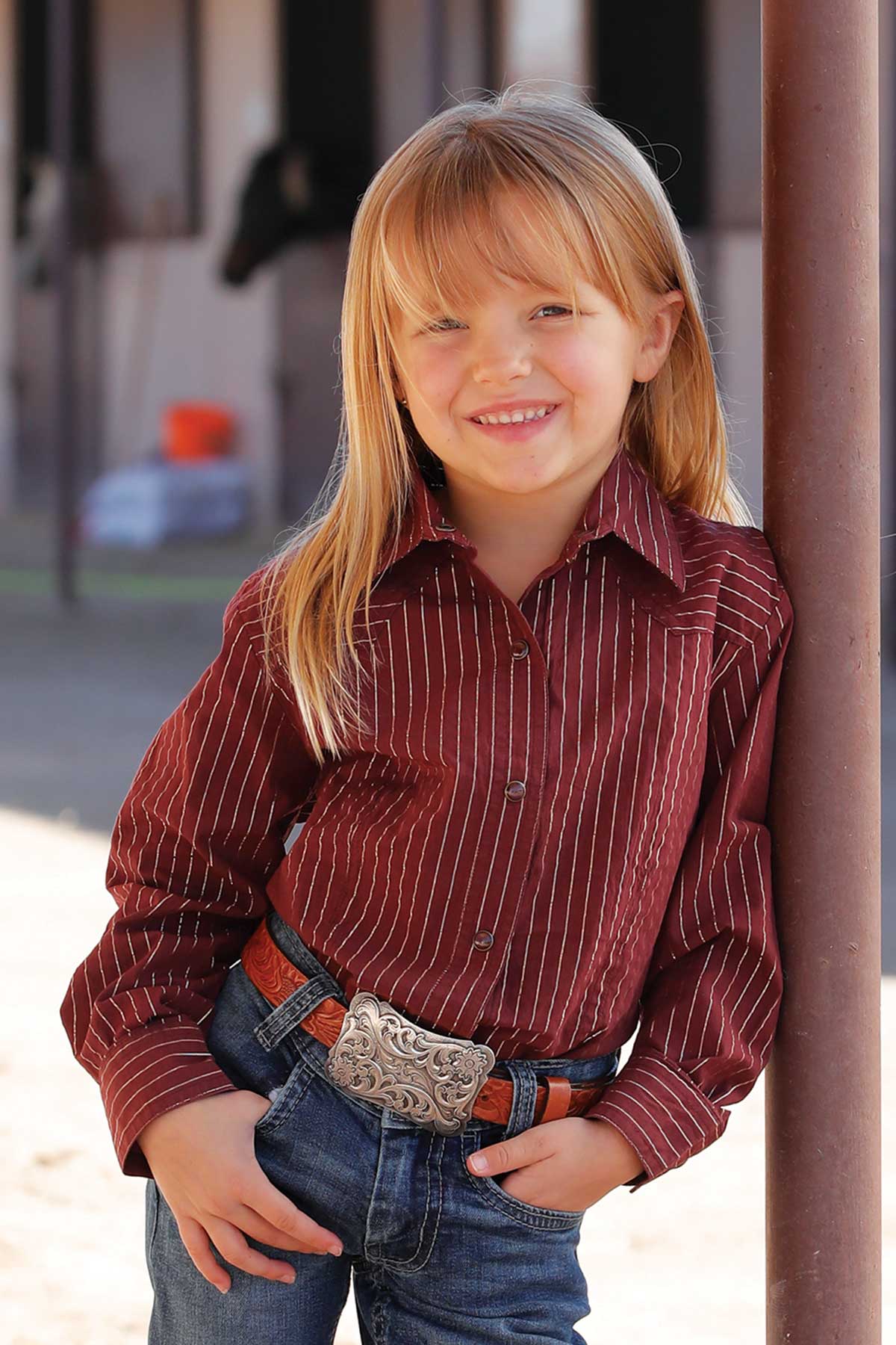 Cruel Denim Burgundy Gold Stripe Long Sleeve Shirt