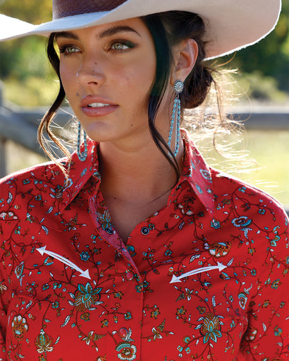 Cruel Denim Red Floral Long Sleeve Shirt