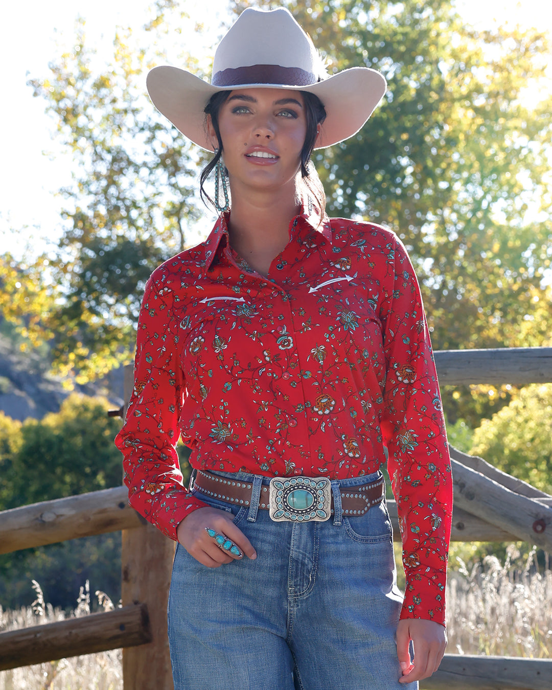 Cruel Denim Red Floral Long Sleeve Shirt