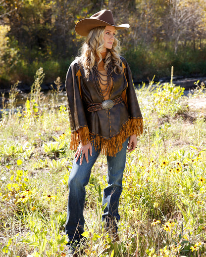 Cruel Denim Brown Fringe Cape