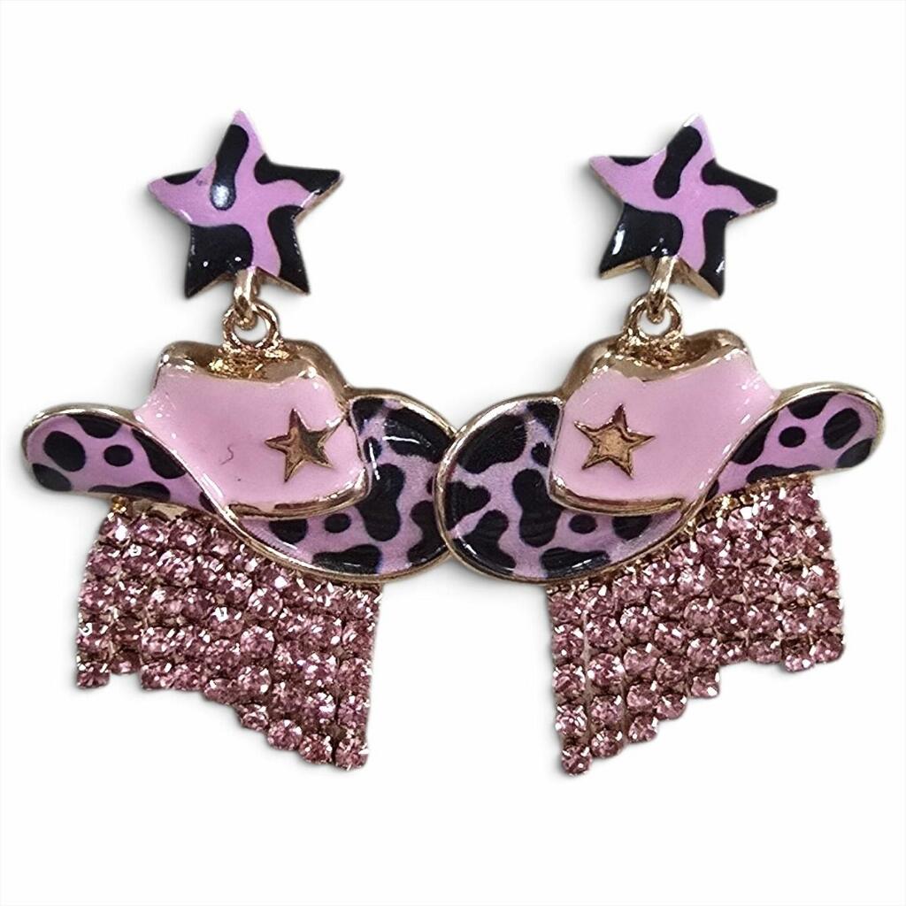 Leopard Rhinestone Hat Earrings