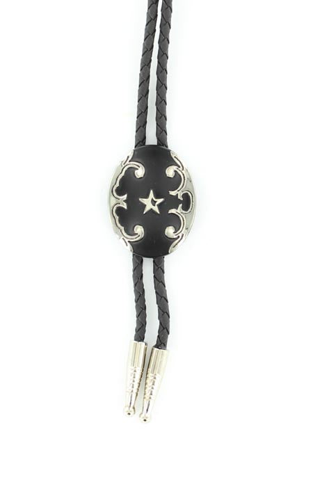 Silver Star Black Scrolled Edge Bolo