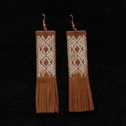 Brown Fringe White Stamp Earrings
