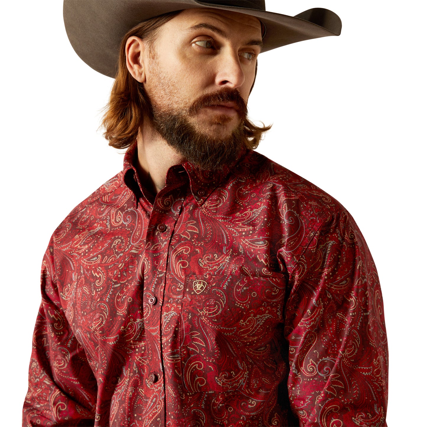 ARIAT JAYDON RED PAISLEY LONG SLEEVE SHIRT