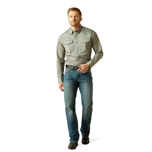 Ariat Solid Grey Twill Fitted Long Sleeve Shirt