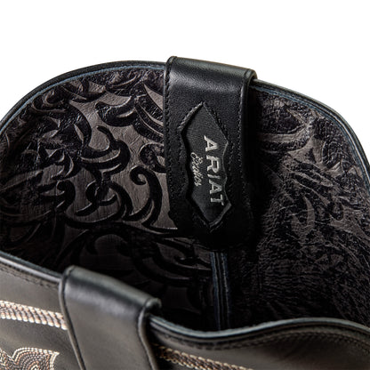 Ariat Matte Black Caiman Belly Classic Callen Wide Square Toe Western Boot