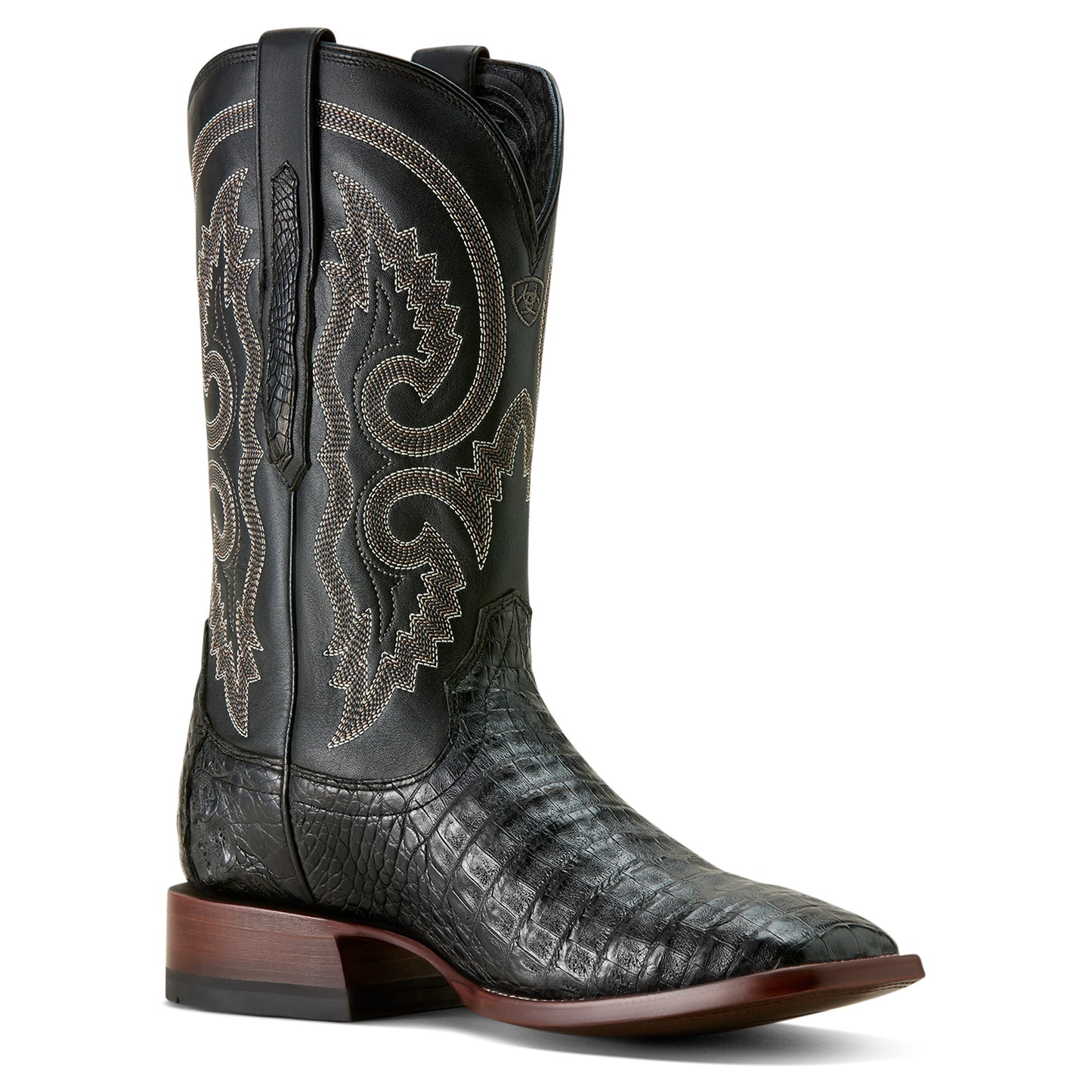 Ariat Matte Black Caiman Belly Classic Callen Wide Square Toe Western Boot