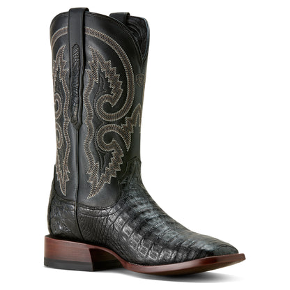 Ariat Matte Black Caiman Belly Classic Callen Wide Square Toe Western Boot