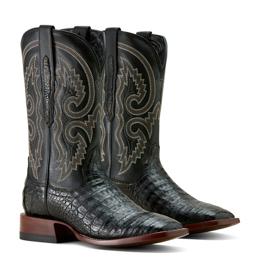 Ariat Matte Black Caiman Belly Classic Callen Wide Square Toe Western Boot