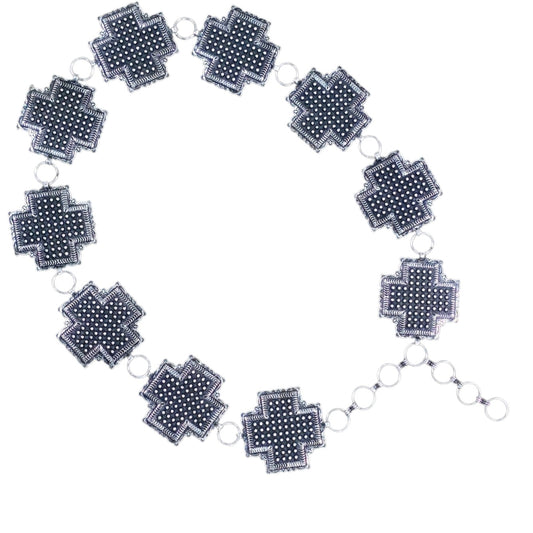 Cross Concho Silver Bead Chain Belt