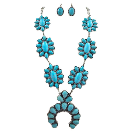 Turquoise Squash Blossom Silver Chain Jewelry Set