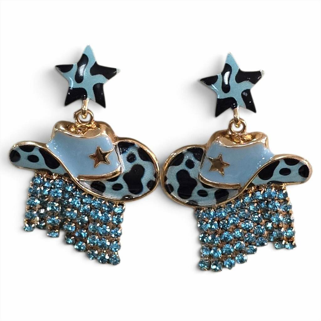 Leopard Rhinestone Hat Earrings
