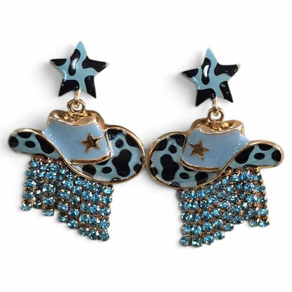 Leopard Rhinestone Hat Earrings