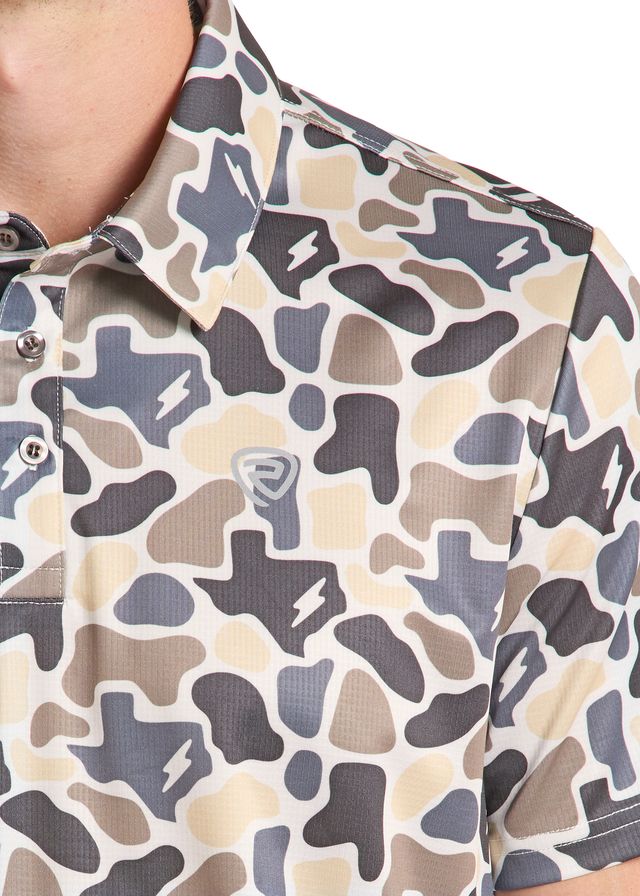 Rock & Roll Denim X Koe Wetzel Men's Camo Print Short Sleeve Button-Down Polo