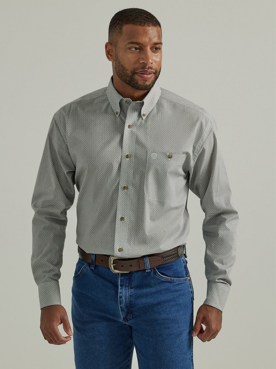 WRANGLER GEORGE STRAIT CREAM PRINT MENS SHIRT