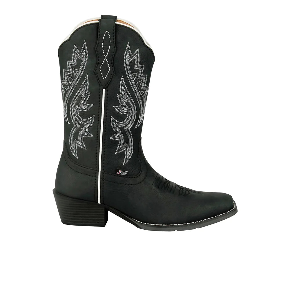 Justin Dezi Black Embroidered Square Toe Cowboy Boot