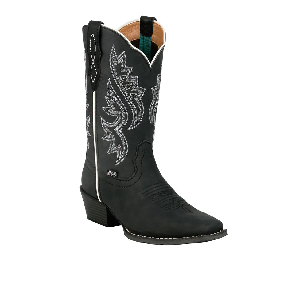 Justin Dezi Black Embroidered Square Toe Cowboy Boot