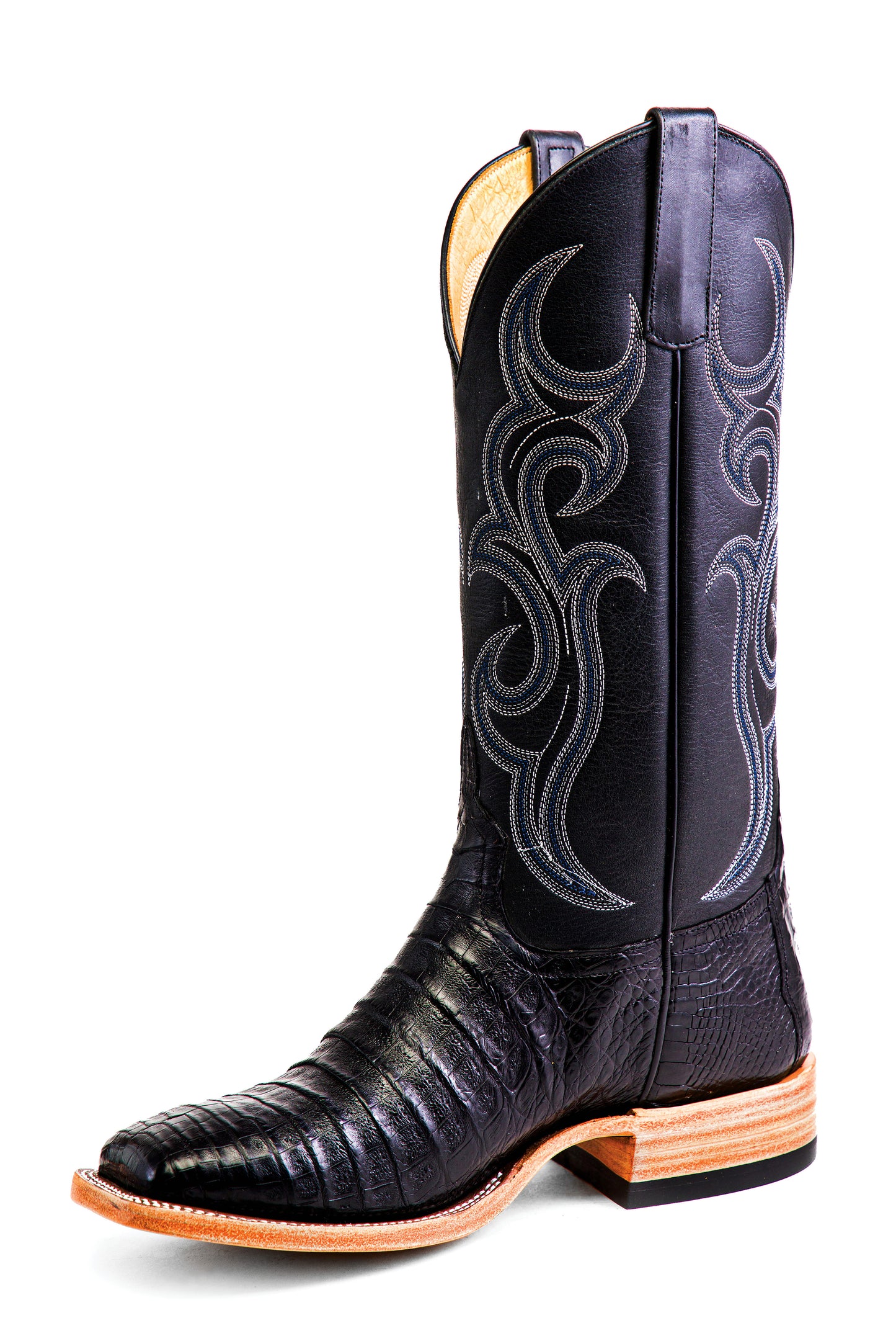 HORSE POWER TOP HAND COLLECTION BLACK CAIMAN BELLY SQUARE TOE BOOT