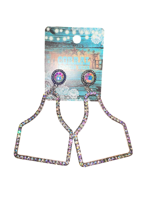 Rhinestone Cow Tag Earrings