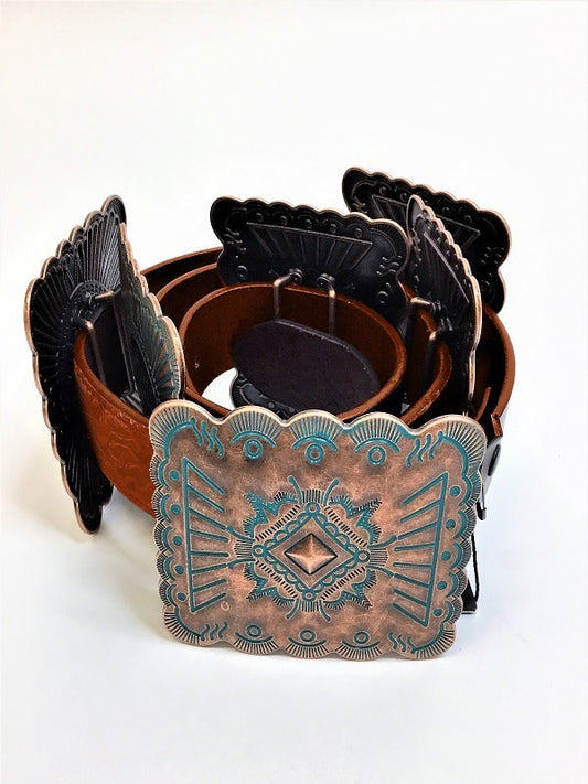 Brown Tooled Concho Belt