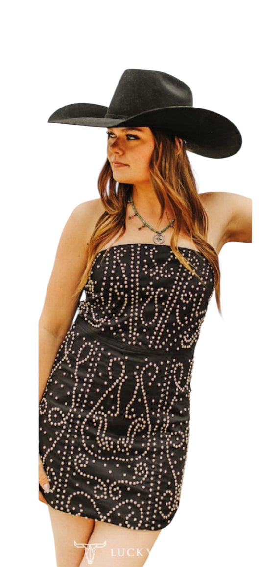 Black Vintage Silver Studded Corset Dress