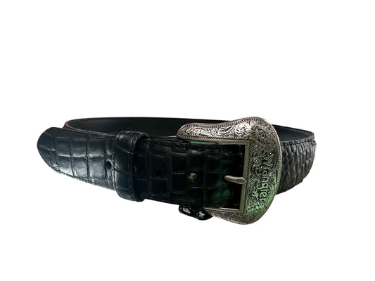 Wrangler Men's Black Alligator Print Belt