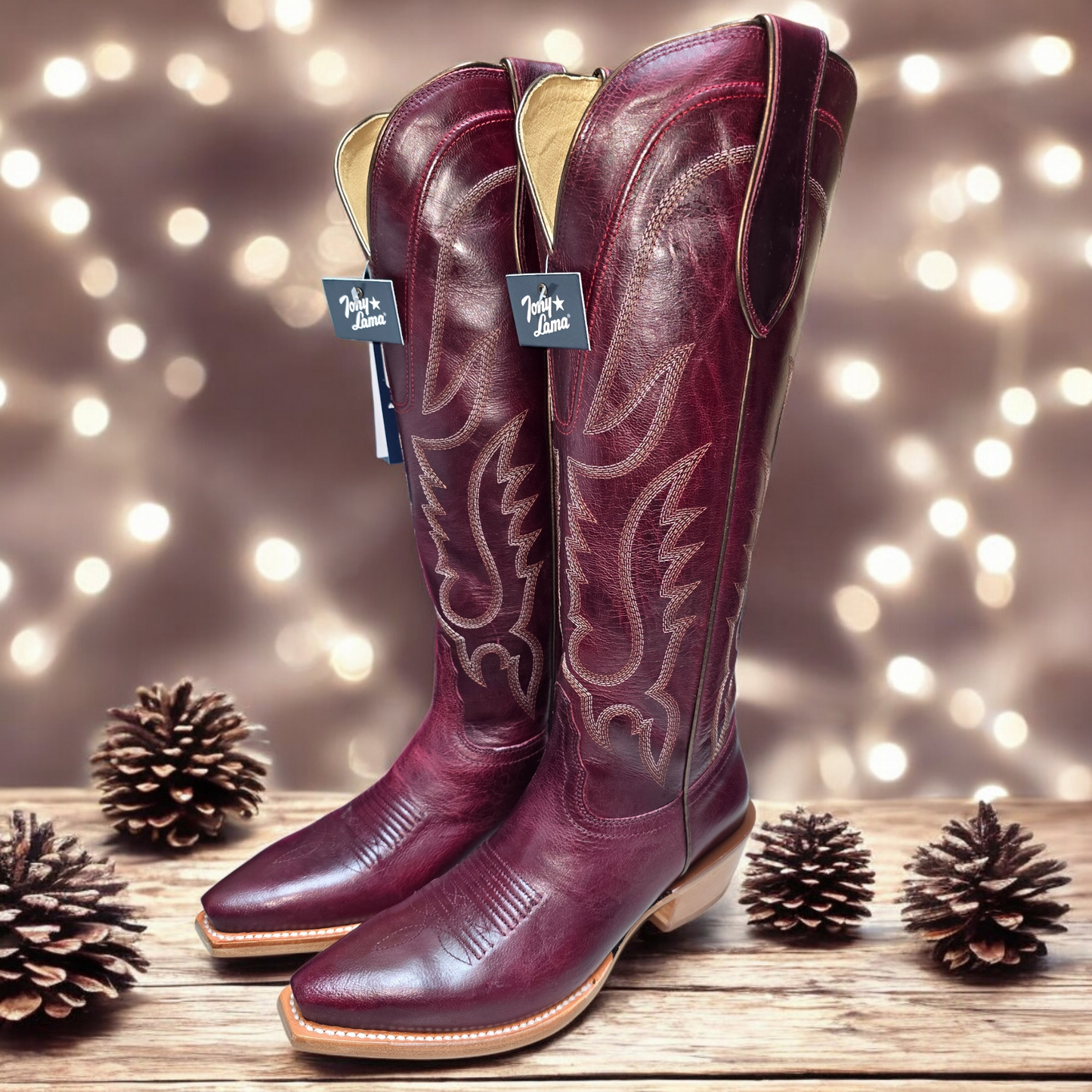 Tony Lama Jess Wine Goat 15" Narrow Toe Boot