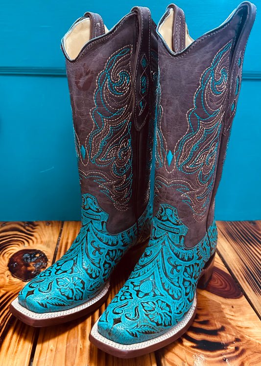 COWTOWN TURQUOISE TOOLED BOOT