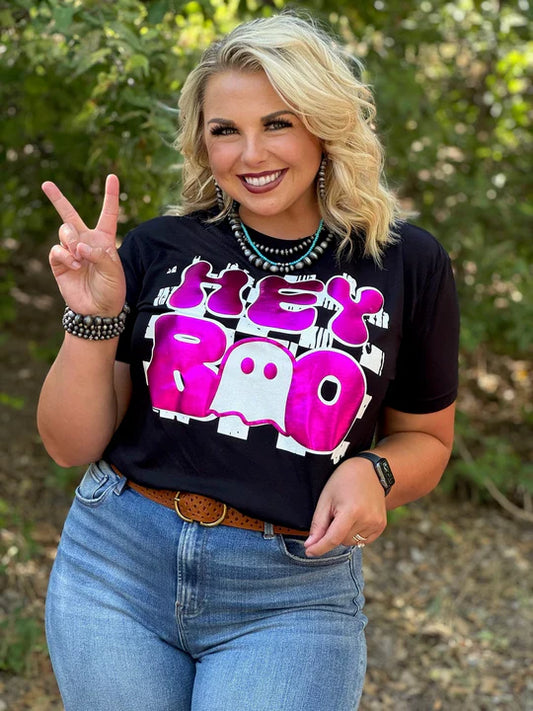 Hey Boo in Pink Metallic Puff Tee