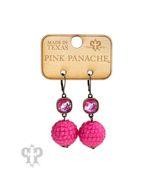 PINK PANACHE FUCHSIA CRYSTAL BALL EARRINGS