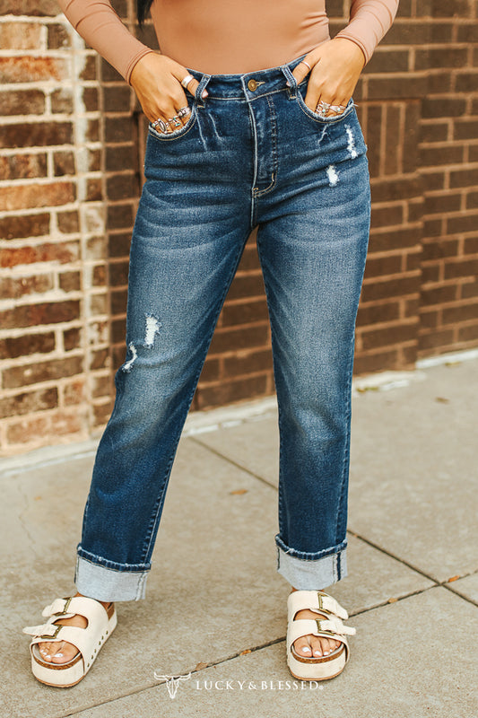 Dark Wash High Rise Boyfriend Jeans