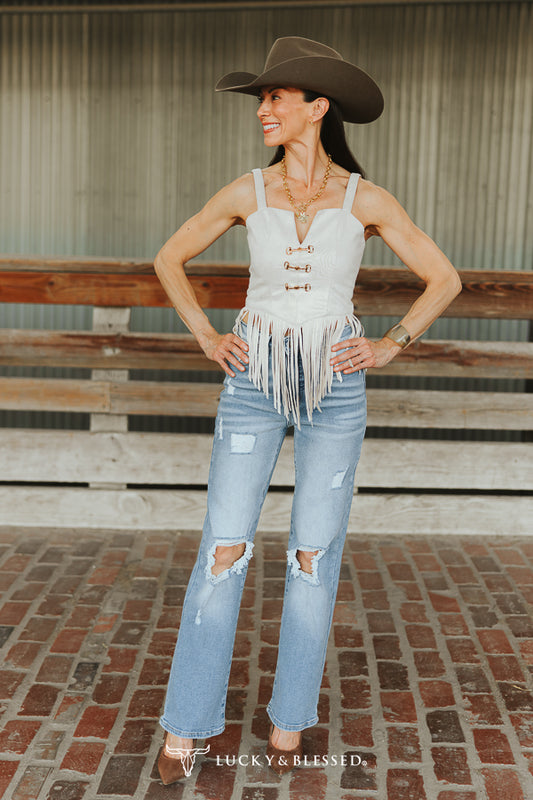 Light Wash High Rise Distressed Bootcut Jeans