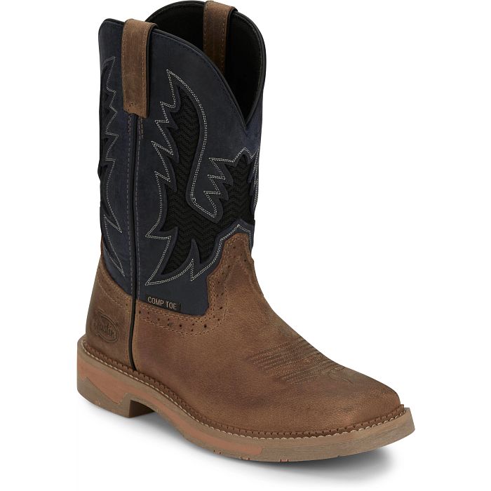 JUSTIN BOLT PEANUT TAN BLUE WATER BUFFALO COMP TOE WORK BOOT