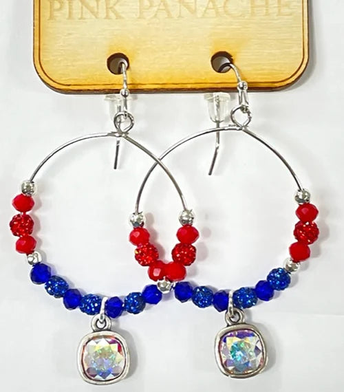 PINK PANACHE RED & BLUE RHINESTONE EARRINGS