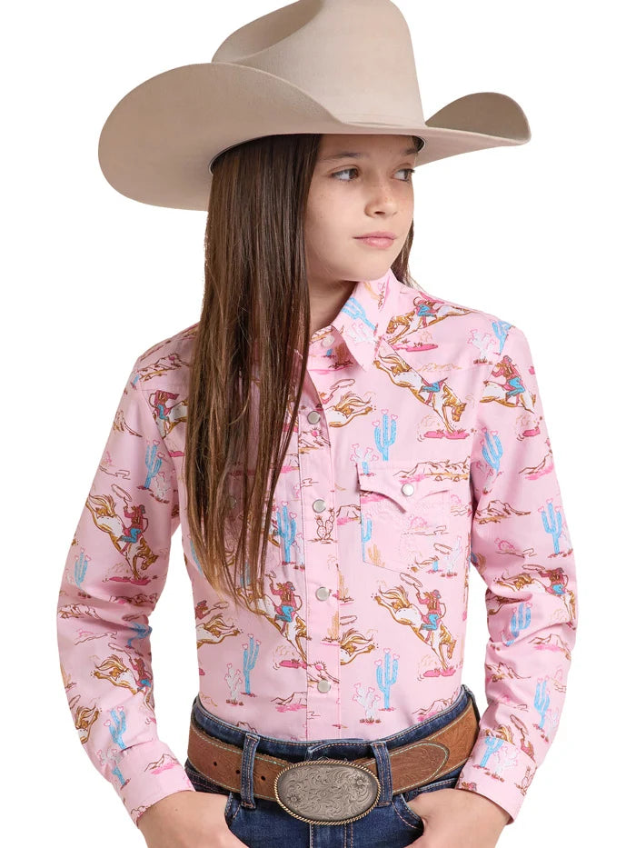 Panhandle Girl's Pink Cowgirl Landscape Shirt