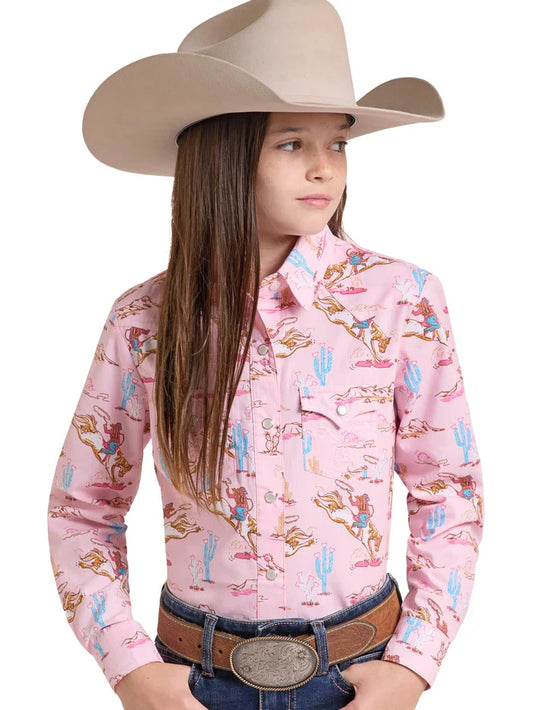 Panhandle Girl's Pink Cowgirl Landscape Shirt