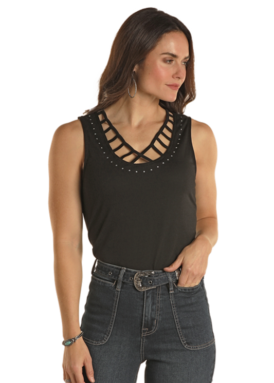 PANHANDLE BLACK STRAPPY RHINESTONE TANK