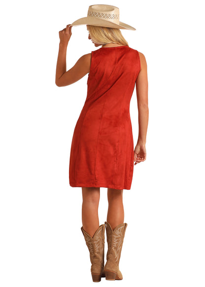 ROCK & ROLL SCARLET FRINGE SLEEVELESS SUEDE DRESS