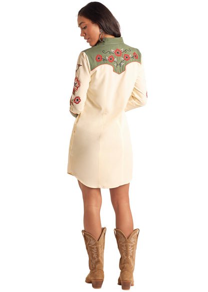 PANHANDLE SLIM RETRO FLORAL EMBROIDERED SNAP DRESS