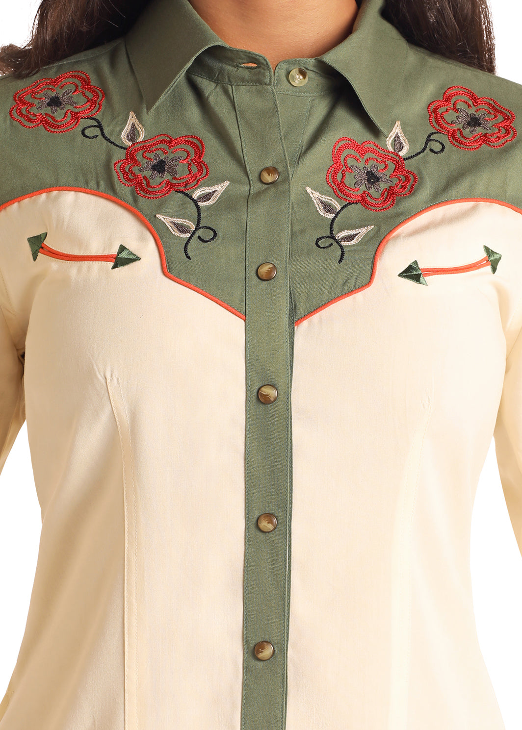PANHANDLE SLIM RETRO FLORAL EMBROIDERED SNAP DRESS