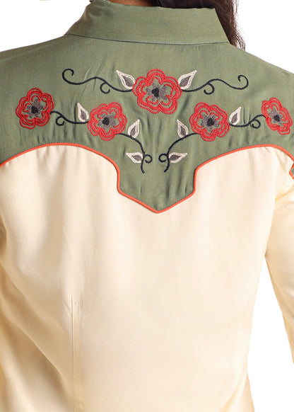PANHANDLE SLIM RETRO FLORAL EMBROIDERED SNAP DRESS