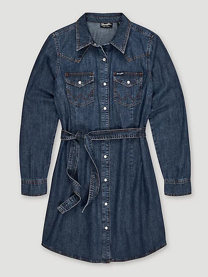 WRANGLER WOMEN'S LONG SLEEVE WESTERN SNAP DENIM DRESS