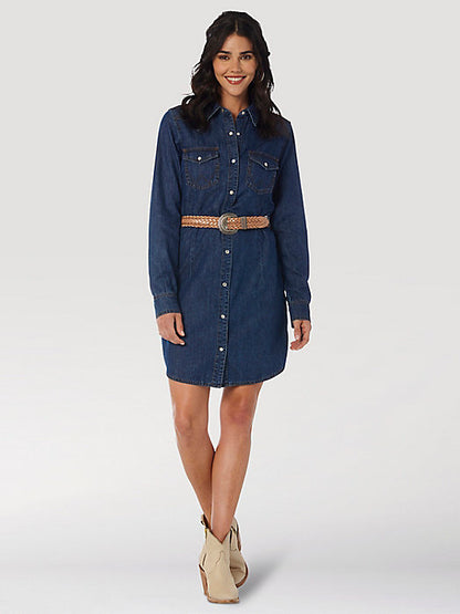 WRANGLER WOMEN'S LONG SLEEVE WESTERN SNAP DENIM DRESS