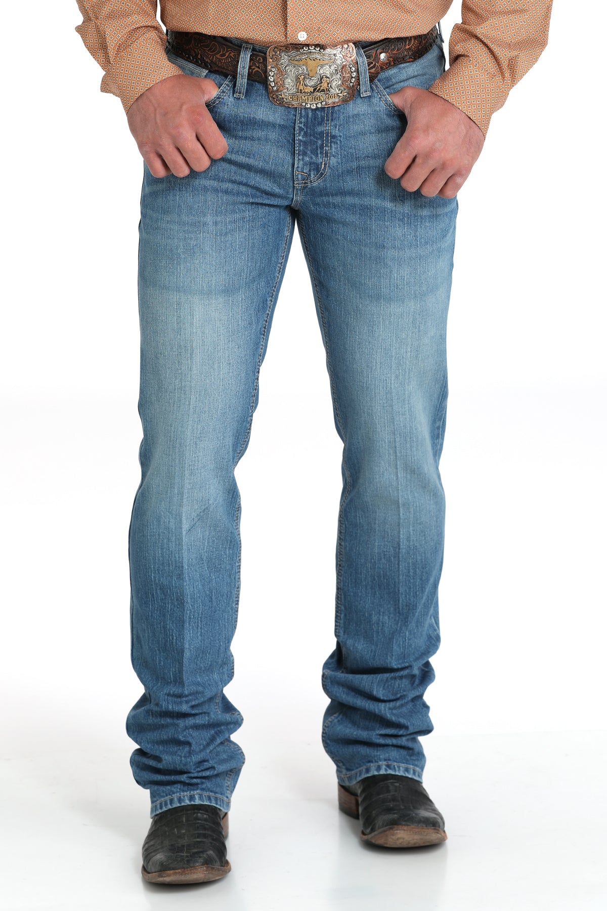 Cinch Ian Relaxed Mid Rise Medium Stone Wash Boot Cut Jean