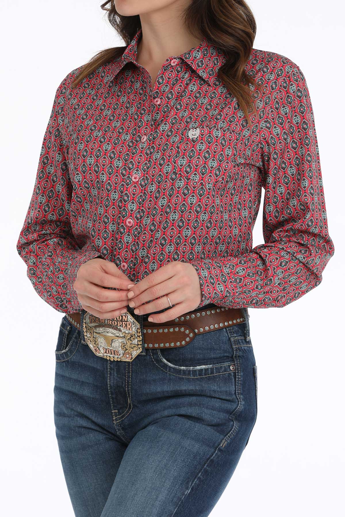 CINCH LADIES ARENAFLEX PINK FLOWER LONG SLEEVE SHIRT