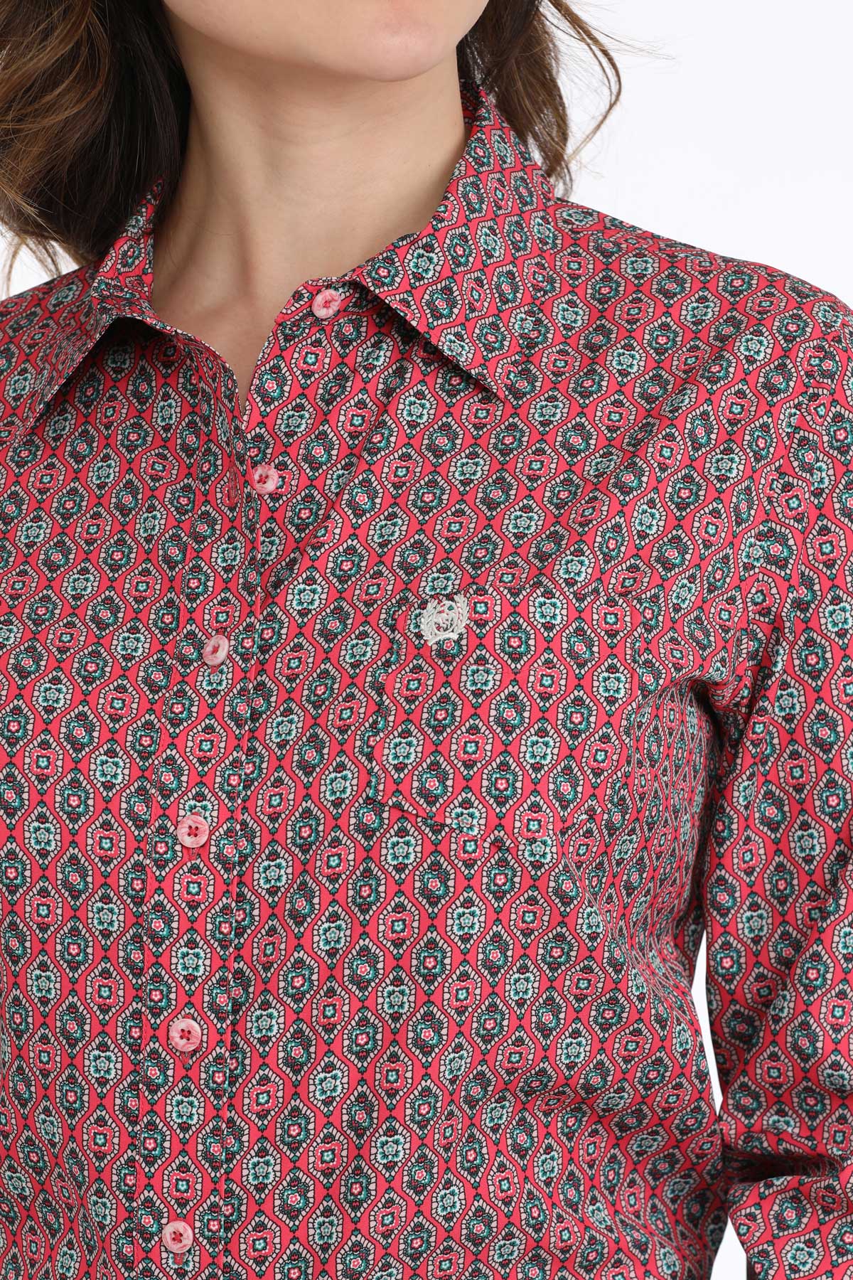 CINCH LADIES ARENAFLEX PINK FLOWER LONG SLEEVE SHIRT